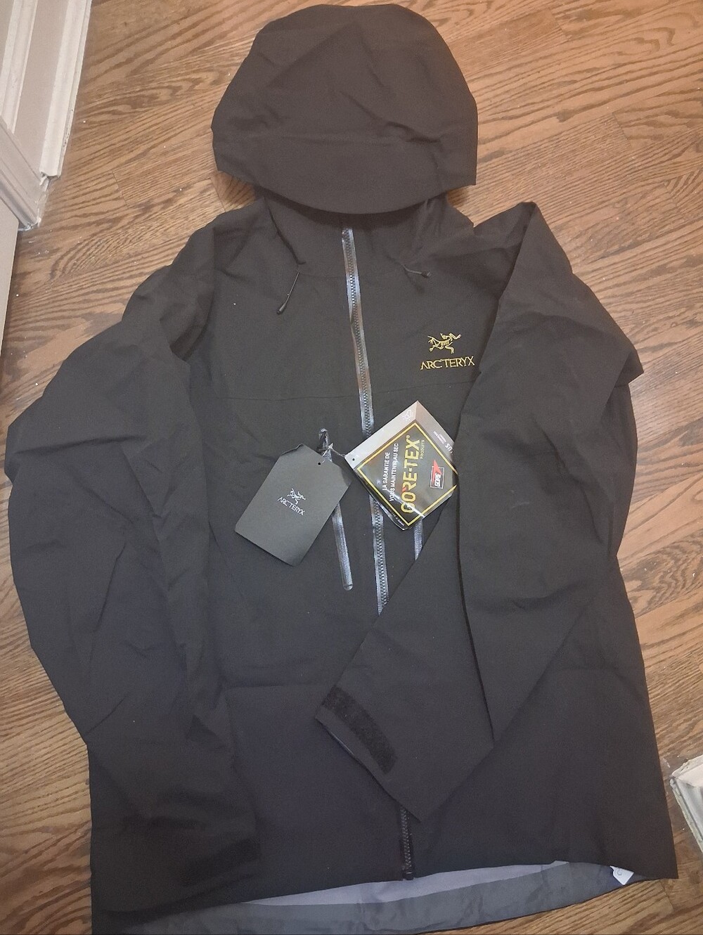 Arc'teryx Black Hooded GORE-TEX Rain Jacket Gold 3X